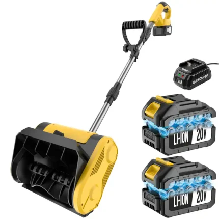 GlowWise Cordless Electric Snow Shovel, 12-Inch Clearing Width, 6-Inch Snow Depth, Dual Batteries Included (Yellow)