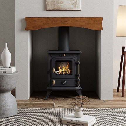 5KW Cast Iron Eco Design Stove MultiFuel Wood Burning Stove Fireplace with H 32cm Metal Stove Pipe