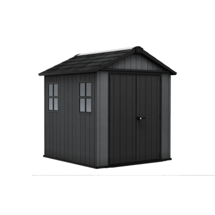 Keter Newton Plus Vertical 7 x 7.5 ft Apex Plastic Garden Shed with Floor & 2 Windows – Grey