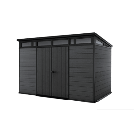 Keter Artisan 7x11 ft Pent Plastic Garden Shed with Floor & Window – Dark Grey