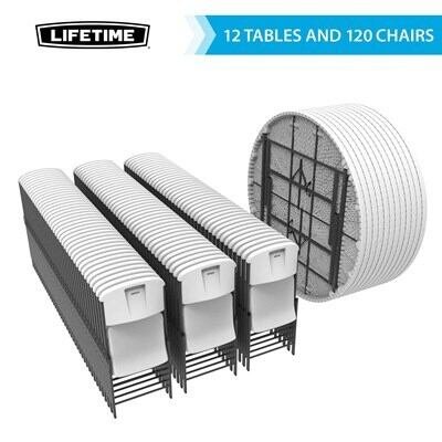Lifetime 72-Inch Round Tables (12) and Chairs Combo (120) - Commercial