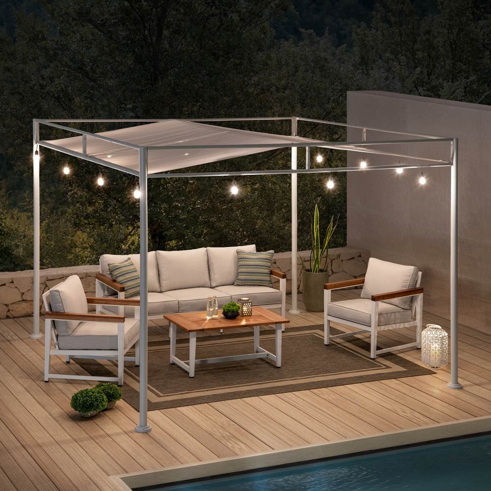SUNJOY 10x10 Darkeford Metal Pergola with Sling Fabric Canopy - White