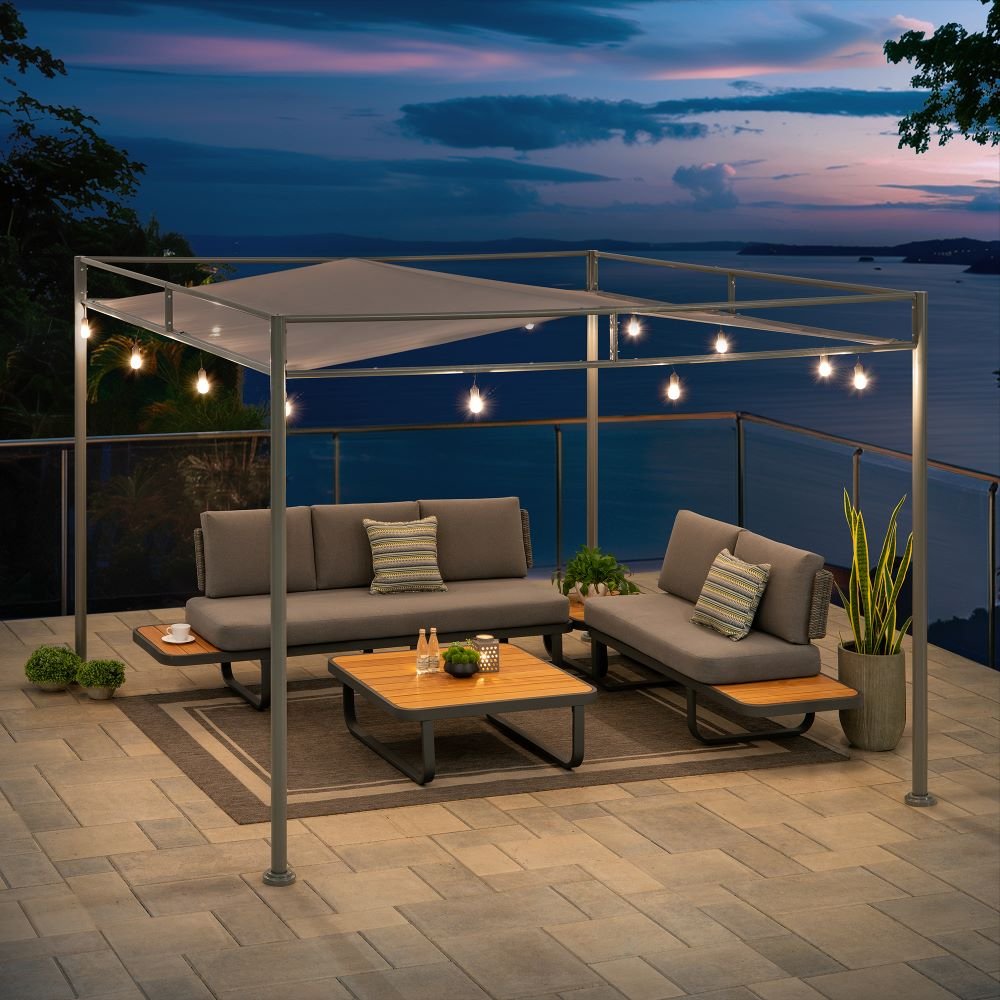 SUNJOY 10x10 Darkeford Metal Pergola with Sling Fabric Canopy - Gray