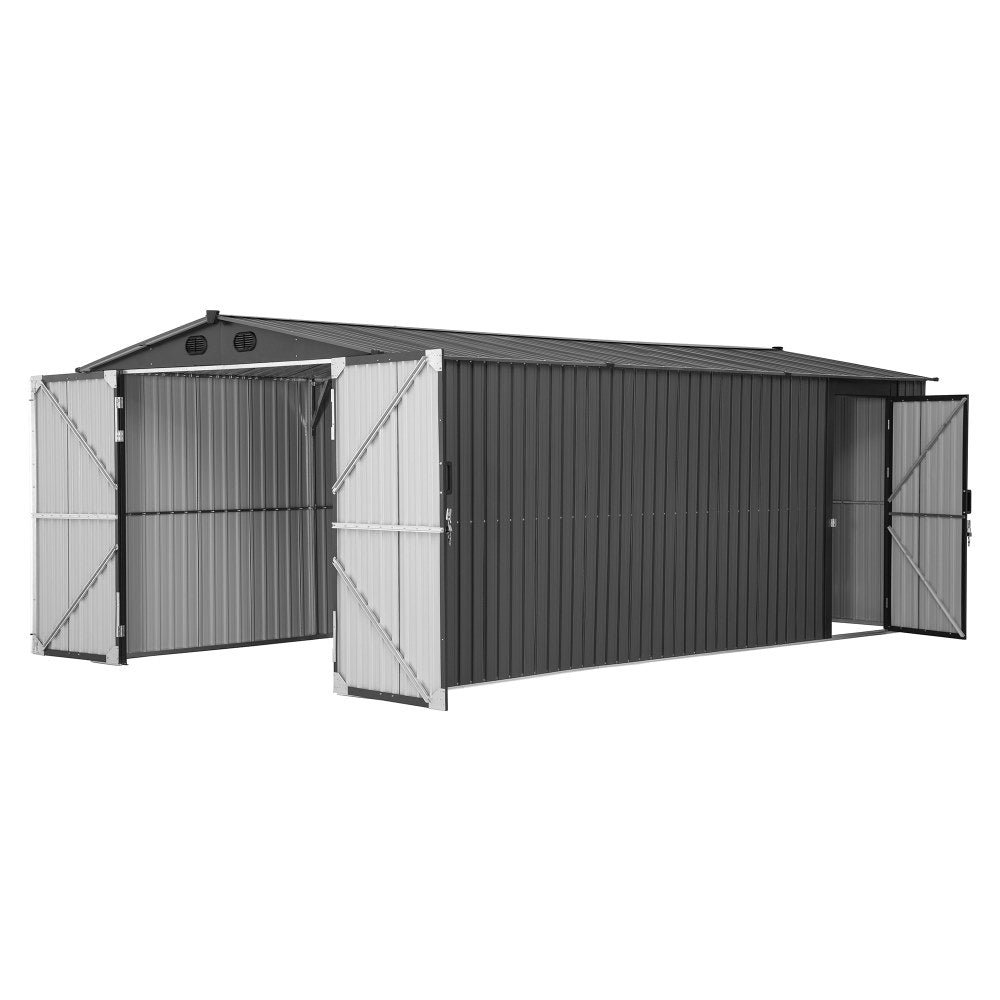 SUNJOY 10x20 Storage Shed Kits with Lockable Doors and Vents - Dark Gray