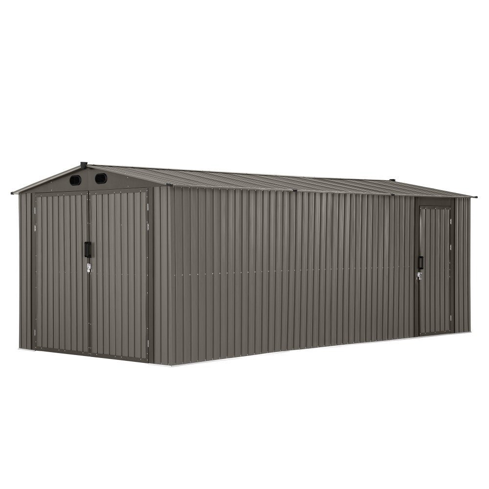 SUNJOY 10x20 Storage Shed Kits with Lockable Doors and Vents - Light Gray
