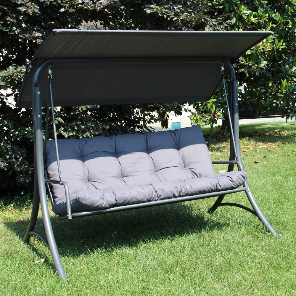 SUNJOY 3-Seat Italian-Made Patio Swing Chair with Adjustable Canopy and 4" Cushions – Gray
