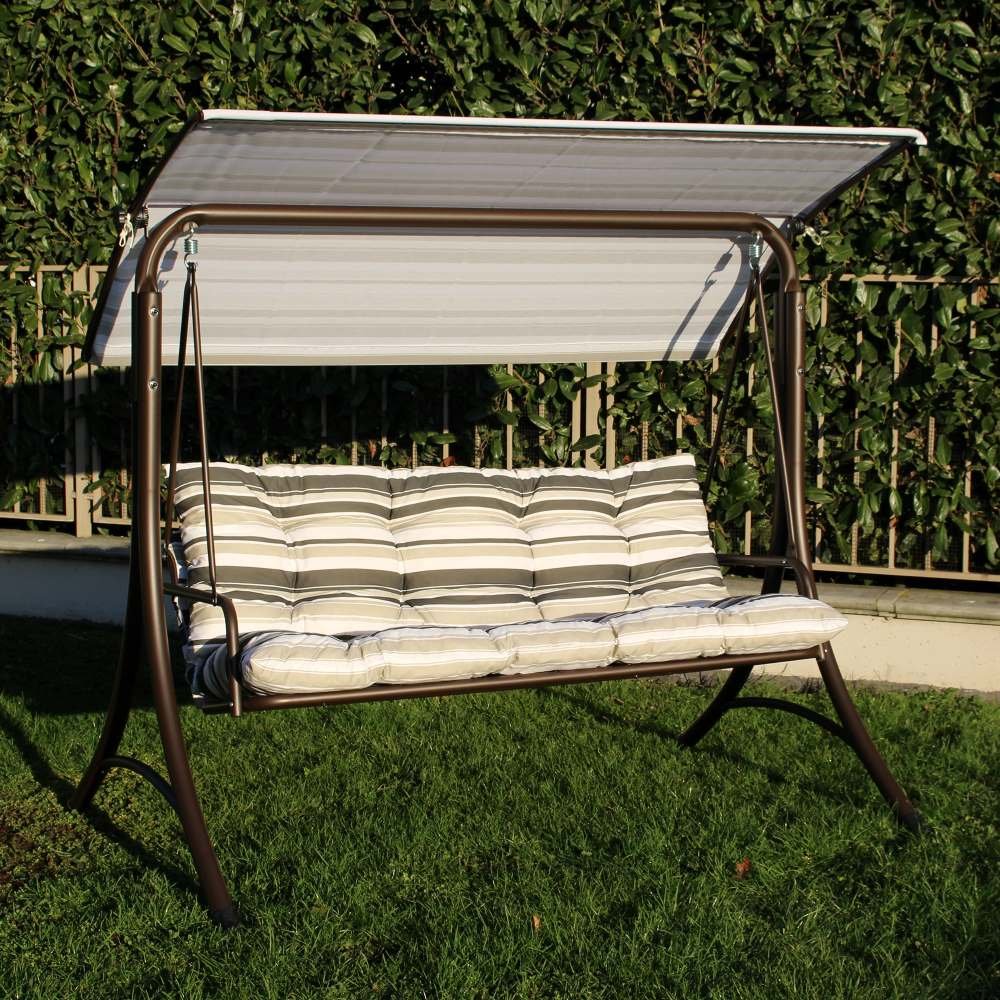 SUNJOY 3-Seat Italian-Made Patio Swing Chair with Adjustable Canopy and 4" Cushions – Stripe