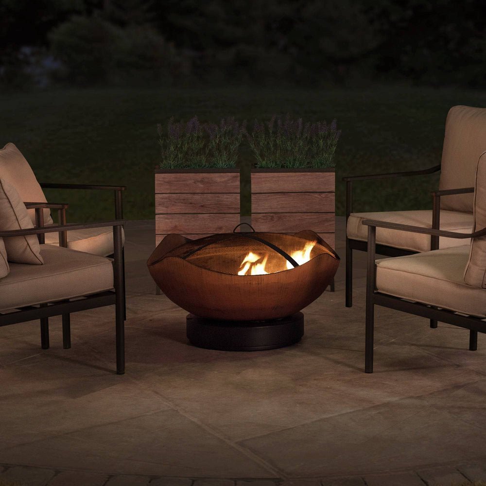 SUNJOY 32 Inch Copper Steel Outdoor Wood Fire Pit with Spark Screen