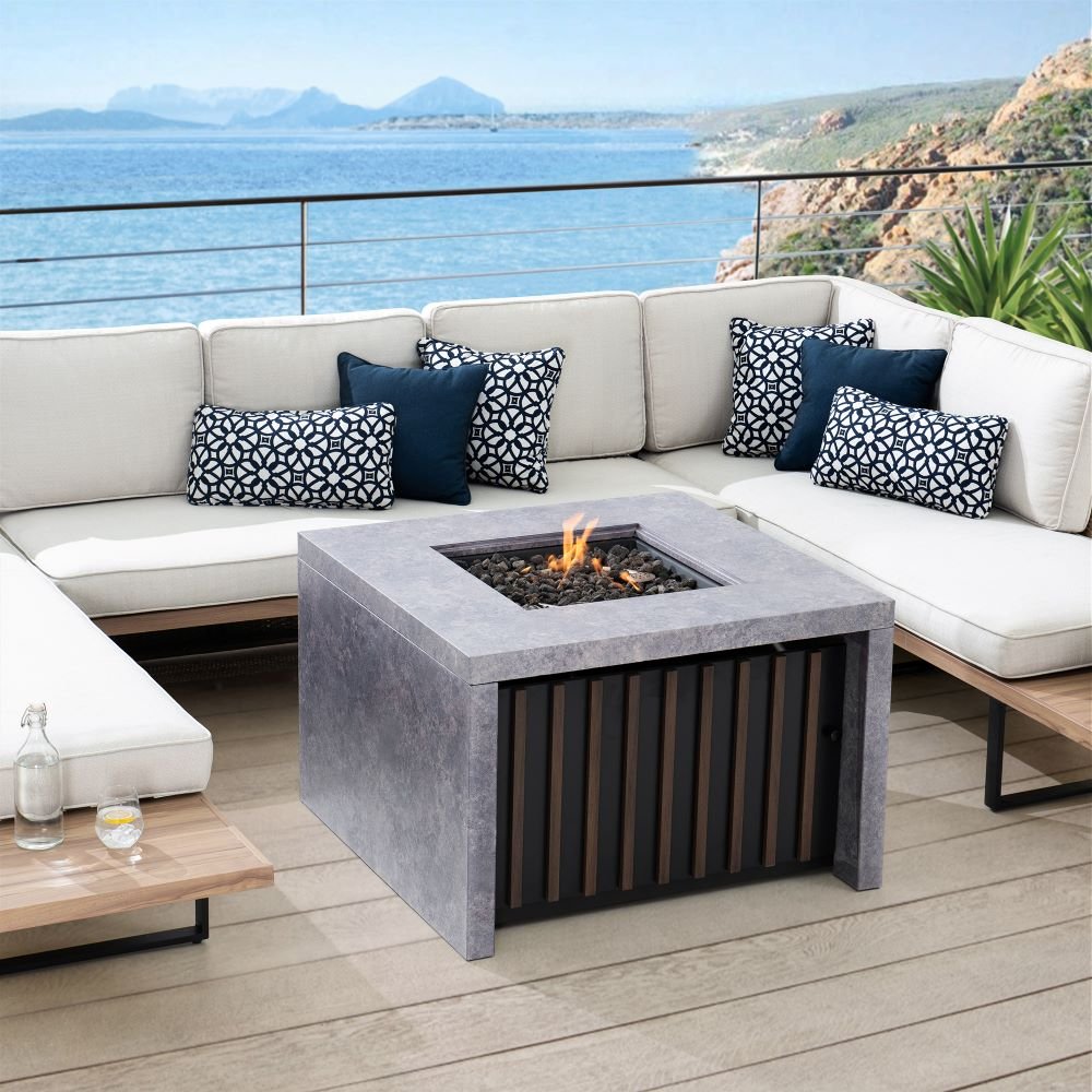 SUNJOY 38 Inch Outdoor Propane Gas Fire Pit Table with Lava Rocks