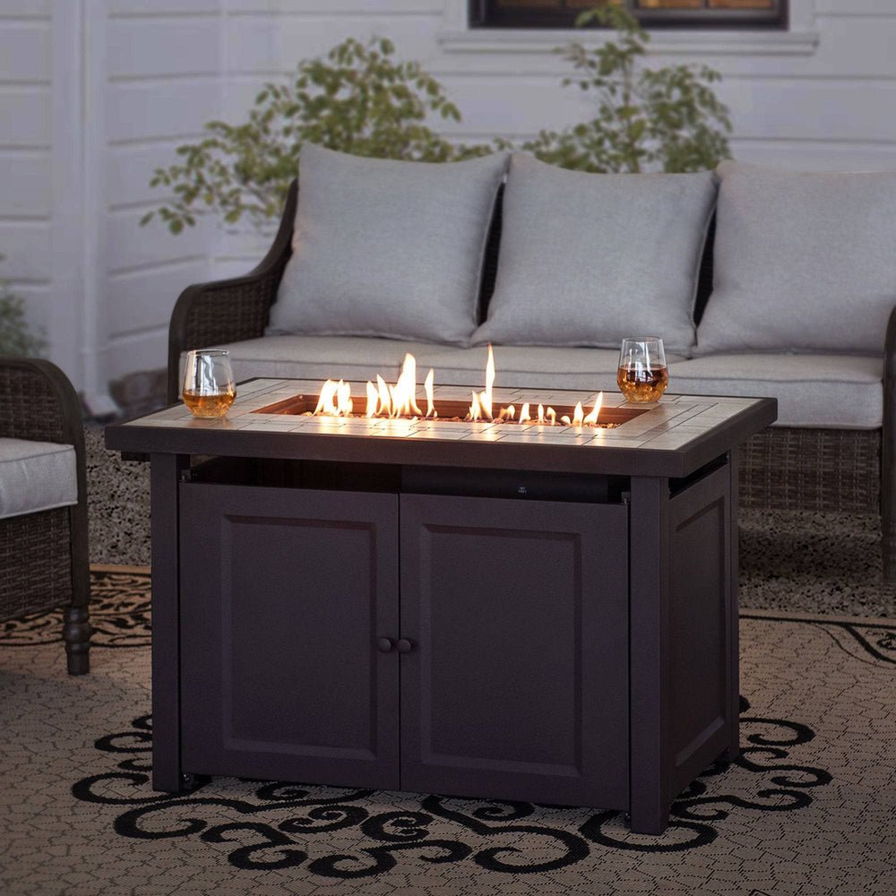 SUNJOY 44 Inch Propane Gas Fire Pit Table with Tile Tabletop & Lava Rocks