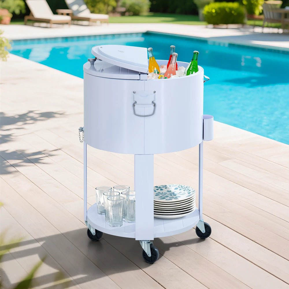 SUNJOY 60 Quart Patio Rooling Cooler Cart with Bottle Opener
