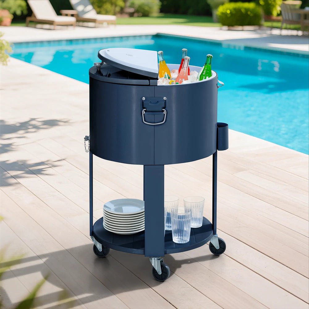 SUNJOY 60 Quart Patio Rooling Cooler Cart with Bottle Opener