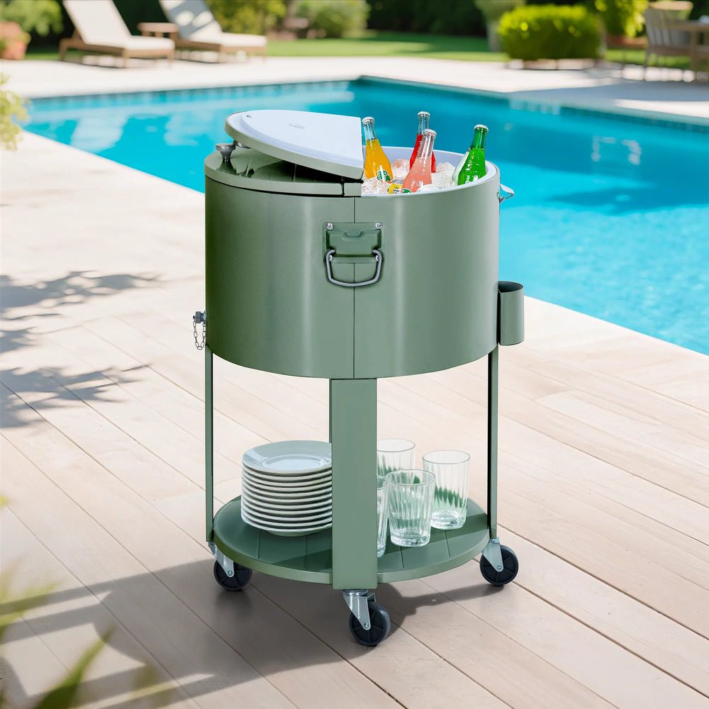 SUNJOY 60 Quart Patio Rooling Cooler Cart with Bottle Opener