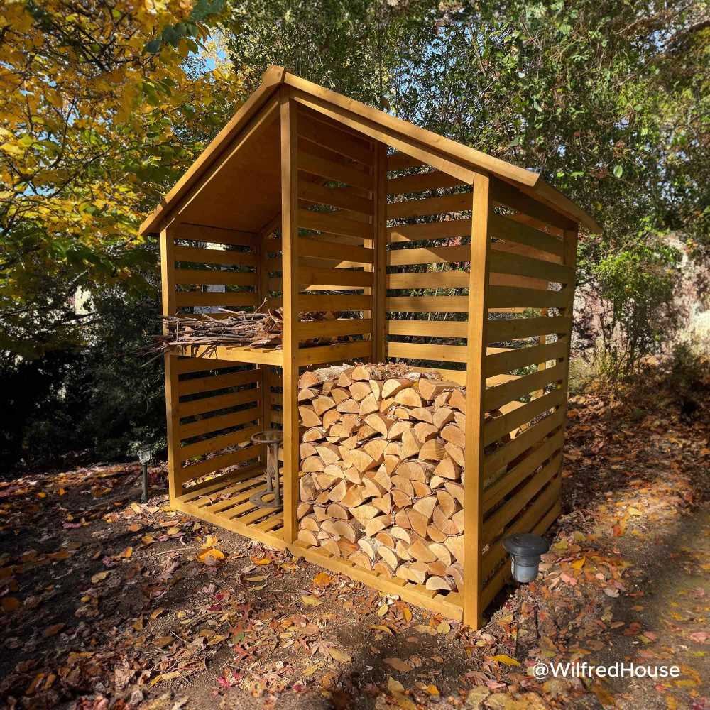 SUNJOY Outdoor Cedar Firewood Storage Rack Shed with Asphalt Roof