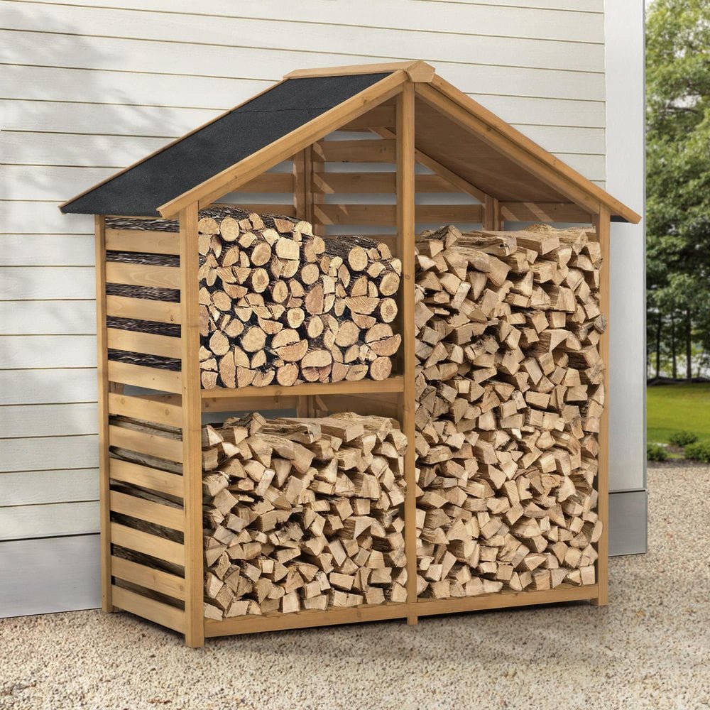 SUNJOY Outdoor Cedar Firewood Storage Rack Shed with Asphalt Roof