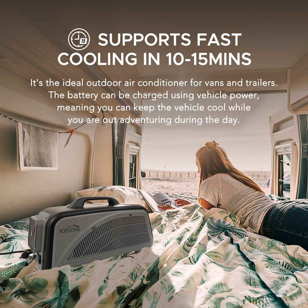 SUNJOY IceCove Portable Air Conditioner with Power Bank and Solar Panel for Outdoor Tents and Indoors - Gray